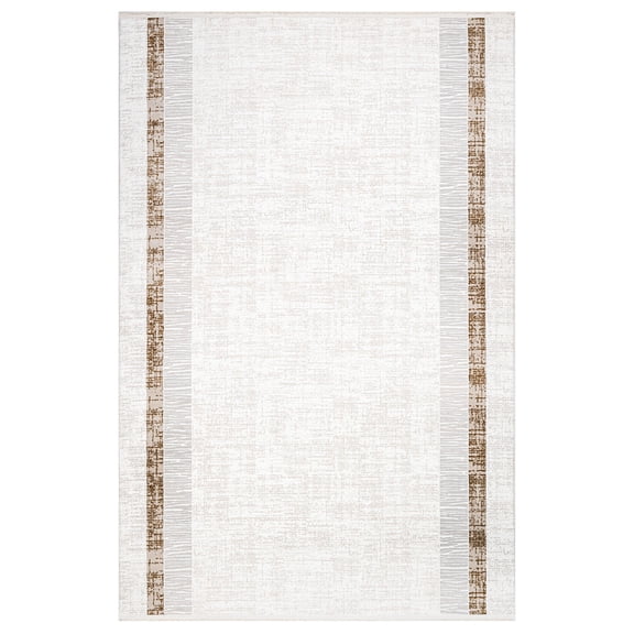 Nola Cream Framed Polyester Area Rugs for Living Room Jacquard Textured Modern Rugs Soft Geometric Rug for Bedroom Mid Century Washable Rug Non-Slip Bohemian Perfect for Dining Room Office
