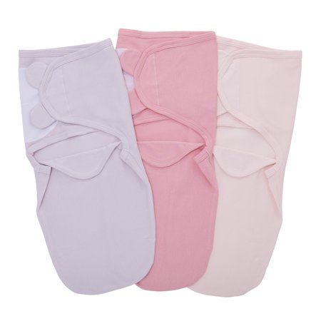 Parent's Choice 100% Cotton 3-Pack Adjustable Swaddle Wrap Blanket for Baby Girls, Solid Colors, 22" x 27"