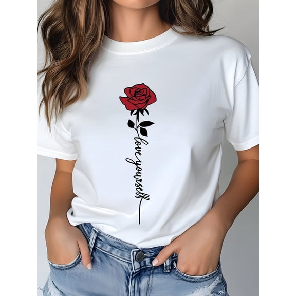 Love Yourself Rose T-Shirt | Minimalist Floral Empowerment Graphic Tee