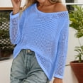 thumbnail image 2 of vigerkar Crochet Crop Top Long Sleeve Mesh Fishnet Summer Cover Ups | See Through, Swim Coverups Shirt,Beach,Vacation (Blue, XS), 2 of 4