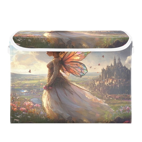 Storage Box With Lid 16.5x12.6x11.8In Foldable Stacked Household Storage Box Cartoon Beautiful Genie