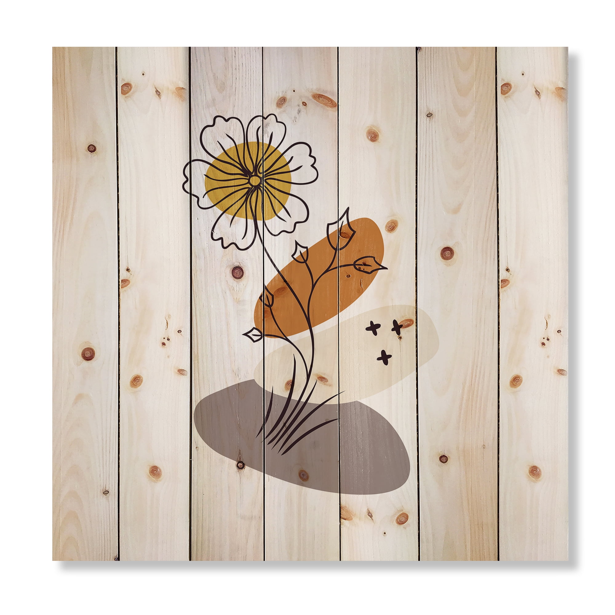 Designart 'Abstract Minimal Shapes Under Flowers I' Modern Print on Natural Pine Wood