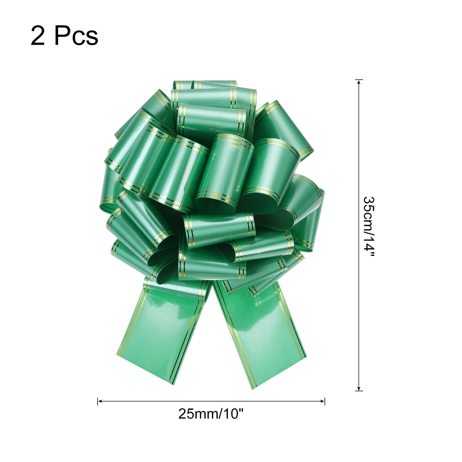 2 Pcs 10 Inch Giant Large Pull Bow Big Metallic Car Bows Ribbon with Gold Edge for Wedding Presents Gift Wrapping Christmas, Dark Green