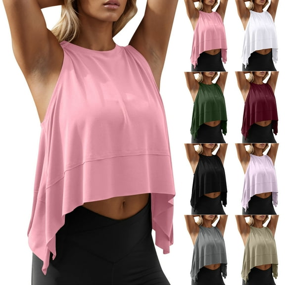 GERsome Workout Tank Tops for Women Cropped Sleeveless Sports Athletic Yoga Running Gym Crop T Shirts S-2XL