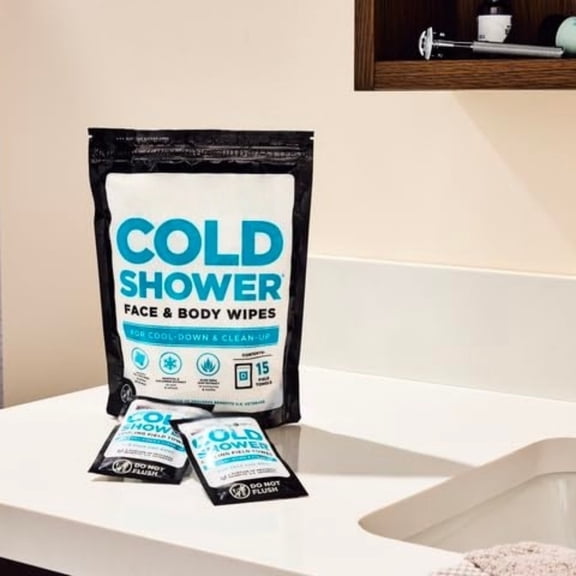 Cold Shower Cooling Field Towels – Menthol Body Wipes for Men, No Rinse Face & Body Cleansing Wipes, 15 Individually Wrapped Towels (3 Pack)