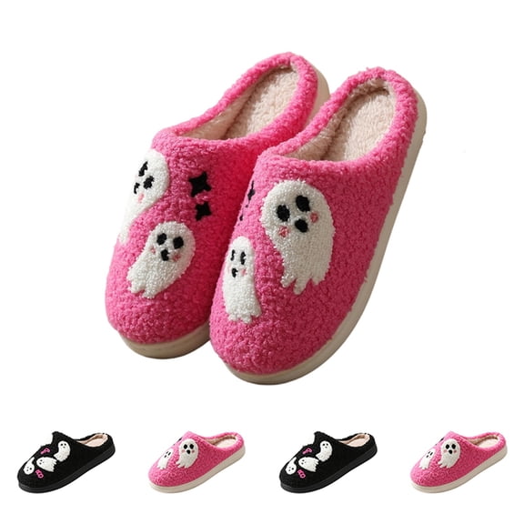 Basysin Halloween Slippers for Women Soft Plush Warm Slip-On Cute Womens Slippers Indoor Fluffy House Slippers for Women Non-slip Slippers