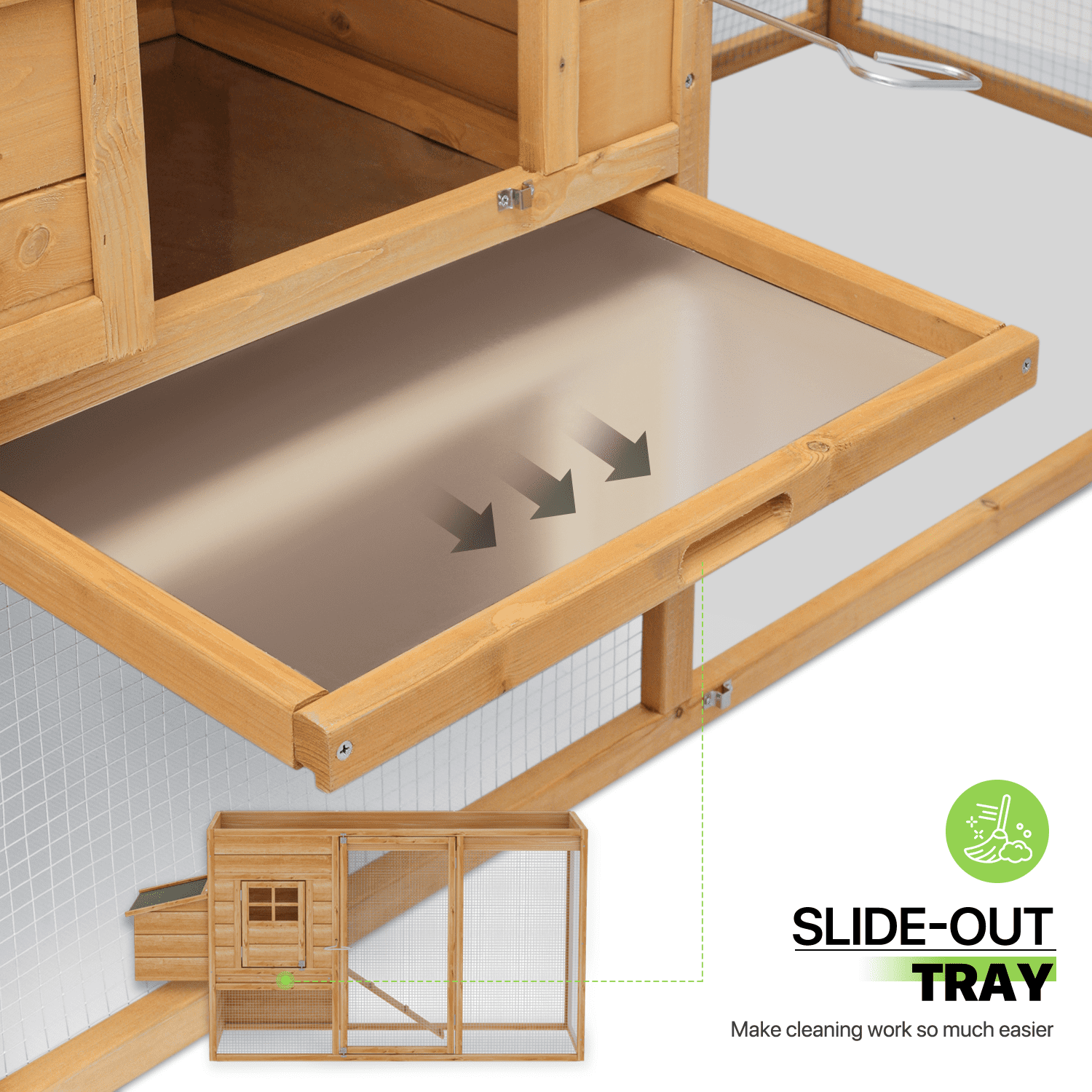 Magshion Outdoor Chicken Coop with Nesting Box, Outdoor Hen Run House with Slide-Out Tray and Sliding Door, Weatherproof Poultry Cage, Rabbit Hutch, Wood Duck House (Natural)