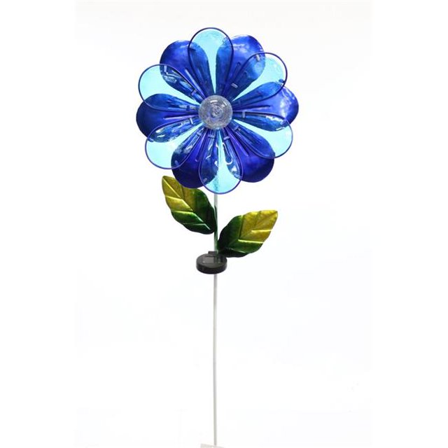 Benzara BM148502 Solar Blue Flower Garden Stake