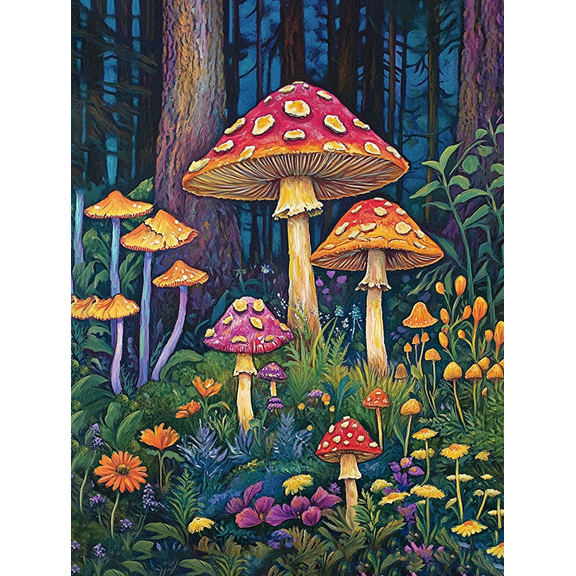 Enchanted Forest Mushroom Canvas Art Print， Suitable for Living Room， Bedroom， Bathroom， Office， and Dining Room Decoration.