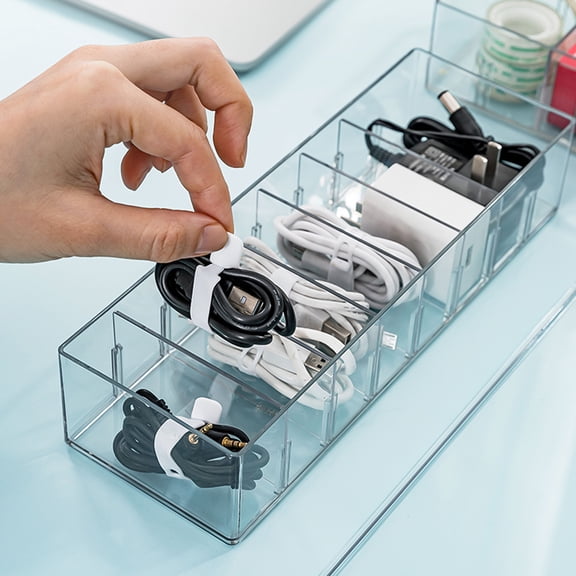 LEORX 1Set Clear Cord Storage Organizer Box for Data Cable Charger Management with Easy Cleaning and Large Capacity