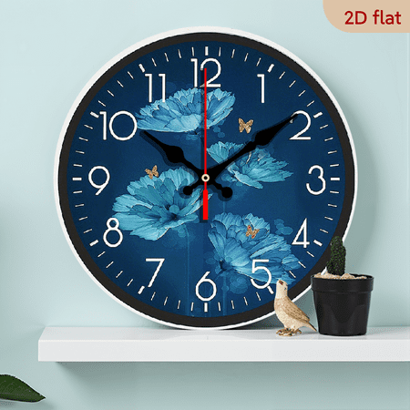 2D Flat 1pc 10Inch Constantplanet Modern Wooden Silent Wall Clock, Japanese Quartz Movement, Flower and Butterfly Design, Round Arch Crown, Battery Operated (AA Not Included)