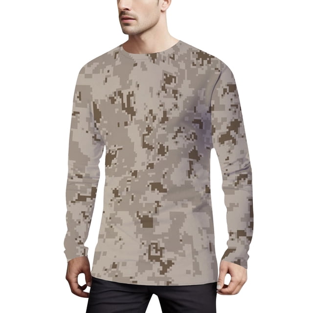 TSADFHJI T-Shirts Graphiques pour Hommes Chemises à Manches Longues Camouflage Imprimé Col Rond T-Shirt Col Rond Blouse Légère Hauts S Gris