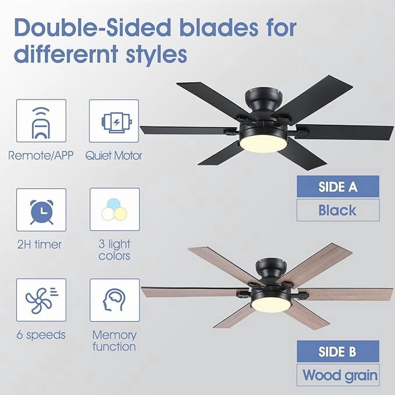 YIOSI 52" RGB Ceiling Fan with LED Lights, Remote/App Control, Quiet DC Motor