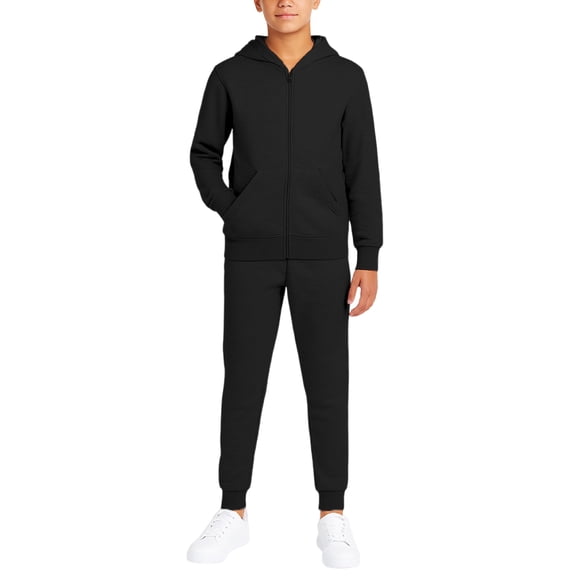 Quad Seven Boys' Fleece Jogger Set - 2 Piece Basic Solid Full Zip Hoodie and Sweatpants (7-16)