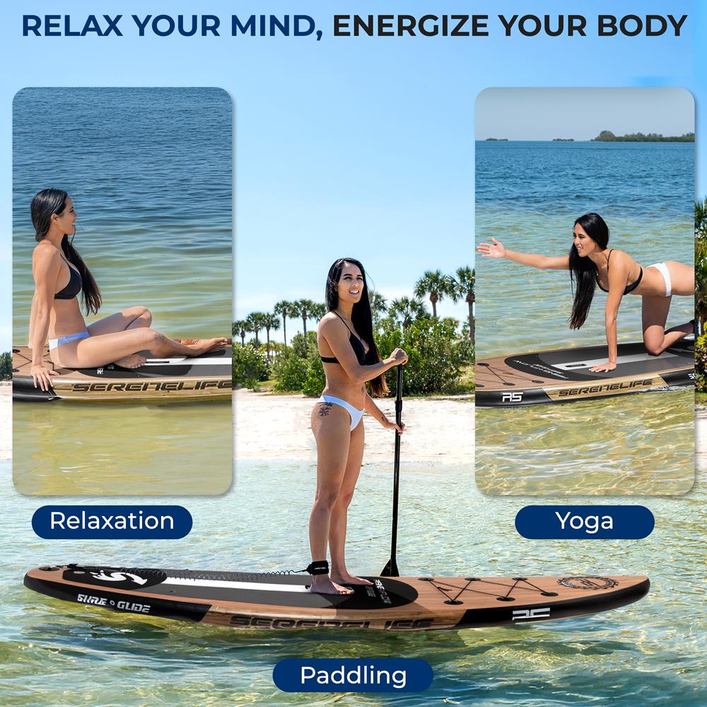SereneLife Inflatable Stand-up Paddle Board (6 inches Thick) accessories & Carry Bag, Brown