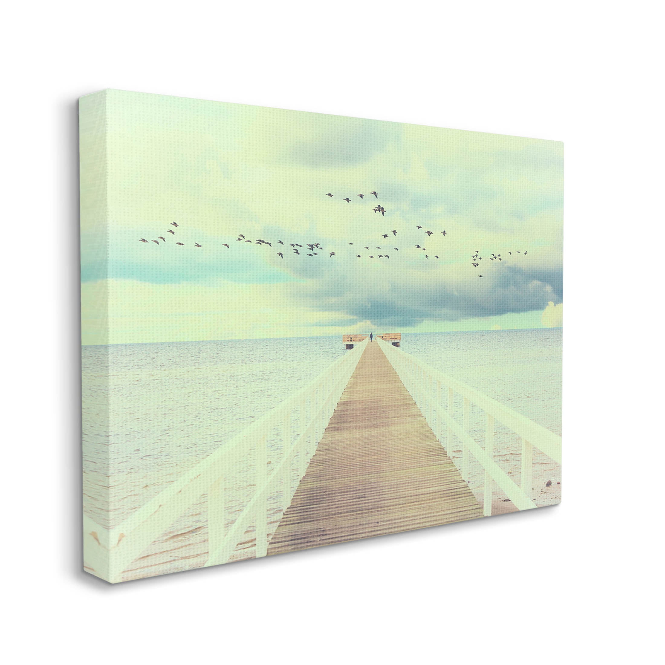 Distant Dock Peaceful Coast Shore Coastal Photograph Gallery Wrapped Canvas Print Wall Art