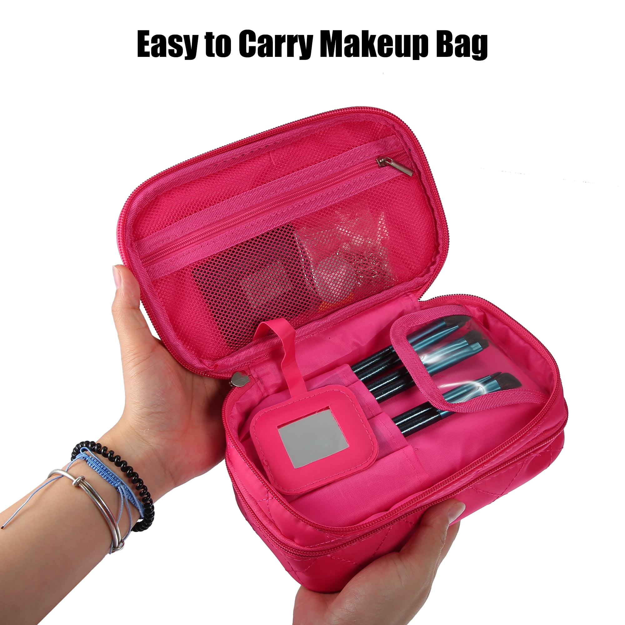 Unique Bargains Floral Makeup Bag Zipper Flower Cosmetic Pouch Rose Red
