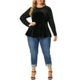 thumbnail image 2 of Agnes Orinda Women's Plus Size Tops Polka dots Peplum Sheer Sleeve Velvet Fall Winter Blouse 2X Black, 2 of 6
