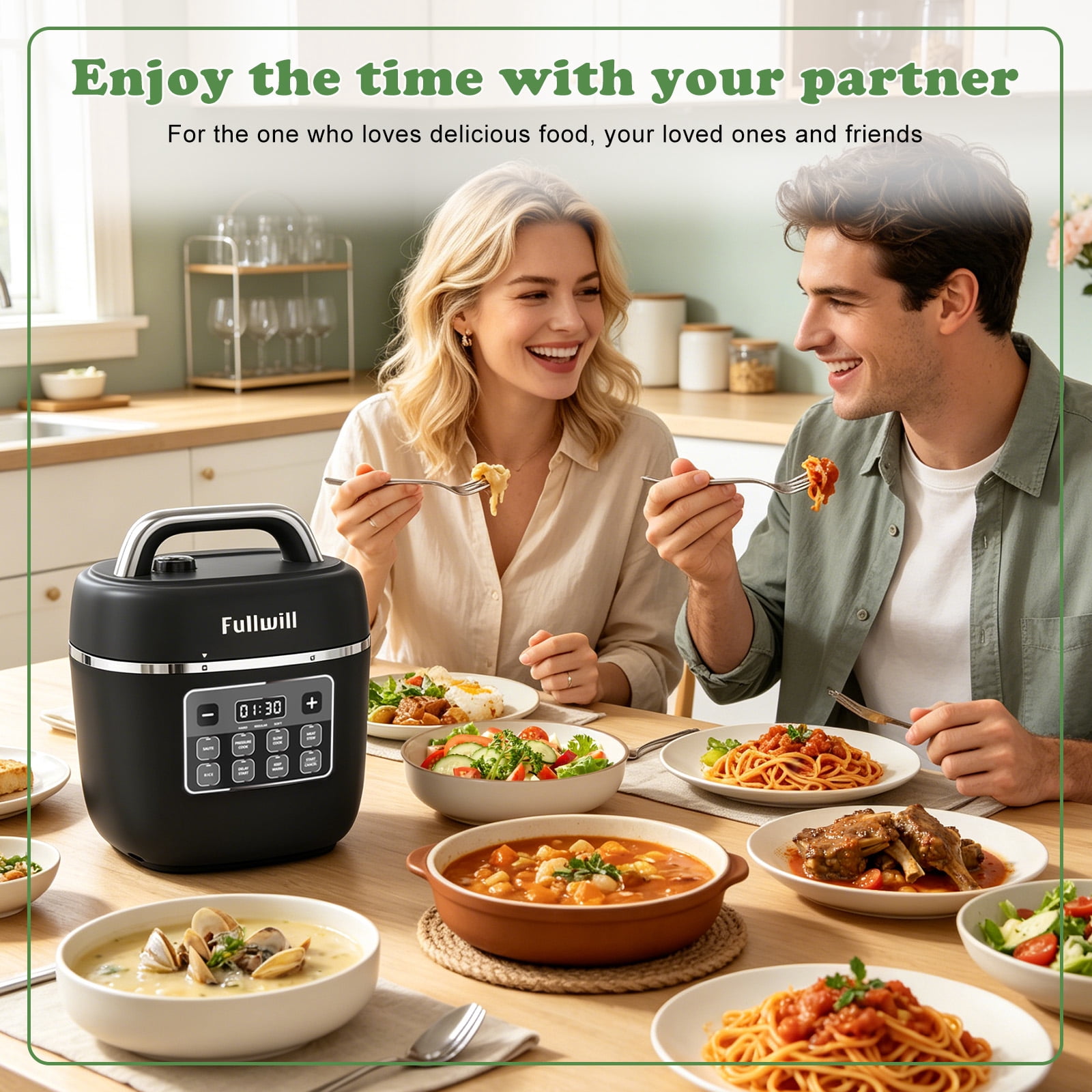 Fullwill Electric Pressure Cooker Lite, Slow Cooker, Rice, Sauté, Warmer, Olla de Presion Nonstick Pot 3 Quarts