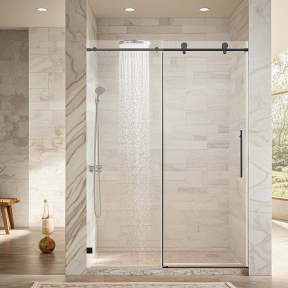 50-54" W * 76" H Frameless Single Sliding soft-close Shower Doors, Bathroom Sliding Shower Door, 5/16" (8mm) Thick SGCC Tempered Glass Door