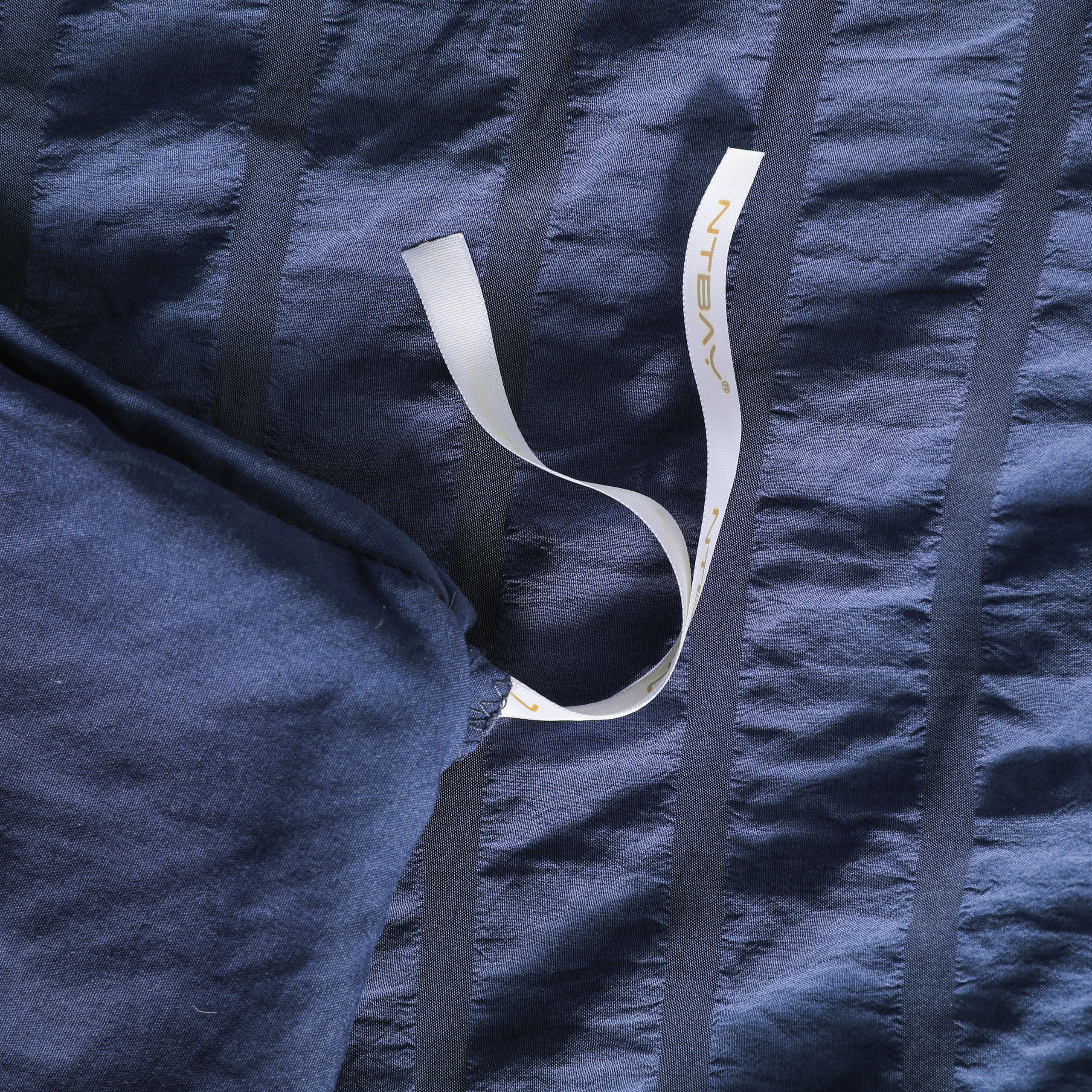 Flxxie Seersucker Textured Duvet Cover Pillow Sham Set with Corner Ties, Twin, Navy Blue, 2-Pieces
