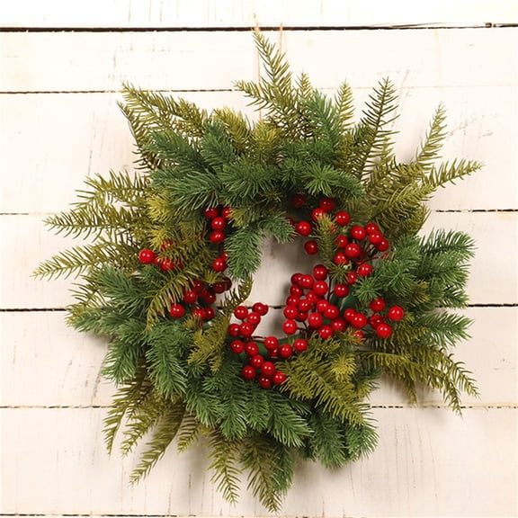 Norfolk Pine Christmas Wreath 16 Inch Artificial Christmas Wreaths for Front Door Christmas Wreath with Red Berry Decor for Window Door Outdoor Indoor Holiday Decor