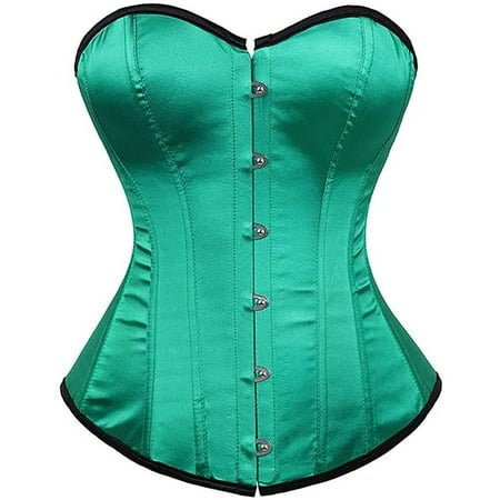 GXIPO Dark Green Satin Strong Boned Corset Lace Up Overbust Waist Cincher Bustier Bodyshaper Top - Also White & Red