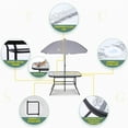 thumbnail image 4 of 8 Piece Patio Dining Set, Garden Outdoor Furniture Table Set with Removable Umbrella, Glass Table, and 6 Folding Chairs (Grey), 4 of 5