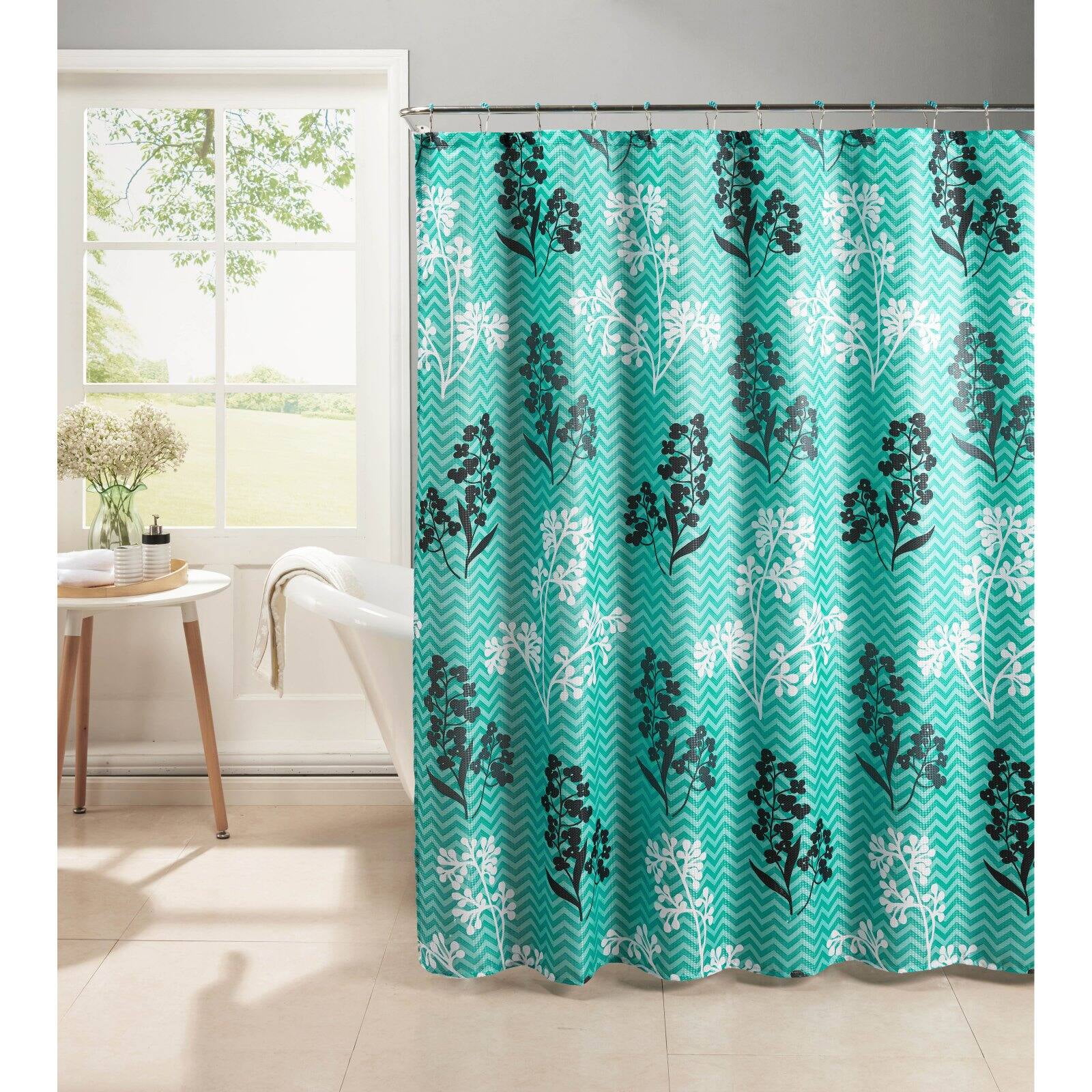 Diamond Pattern Marble Texture Shower Curtain Waterproof Fabric Bathroom Hooks 