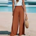 thumbnail image 5 of Womens Casual Wide Leg Pants High Waisted Adjustable Tie Knot Flowy Trousers Lounge Beach Palazzo Pants for Women Light Brown S, 5 of 7