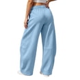 thumbnail image 4 of Barrel Sweatpants Women Wide Leg Baggy Lounge Casual Y2K Elastic Waisted Lounge Track Travel Pants with Pockets Sky Blue L, 4 of 5