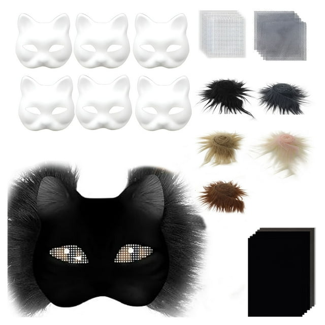 Therian Mask Kit With Pre Felted Cat Mask And Eye Meshes Include 5 Pcs Faux Mask Fur And Self B