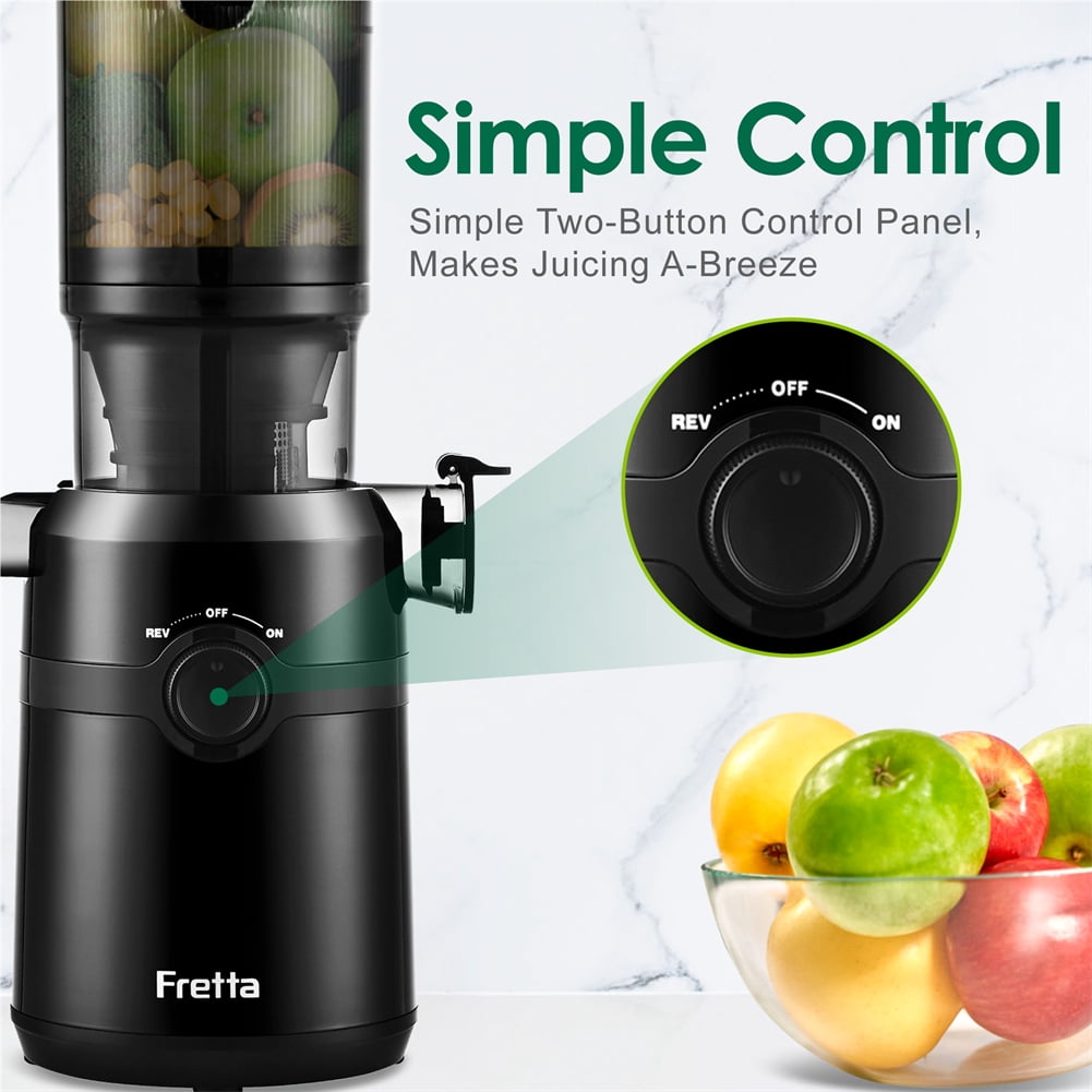 Fretta Slow Masticating Juicer Machines with 4.25" Feed Chute, Cold Press Juicer Machines Fit Whole Fruits & Vegetables, BPA Free (Black)