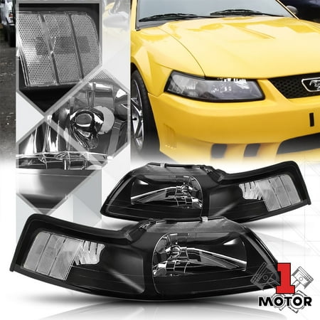 - Black Housing Headlight Clear Corner Signal Reflector for 99-04 Ford Mustang 00 01 02 03
