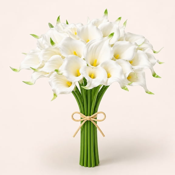 White Calla Lily Artificial Flowers, 20 Stems 13.5 Inch PU Real Touch Faux Calla Lilies Bouquet for Vase, Wedding Bridal Bouquet, Home Decor Centerpiece, Summer Floral Arrangement