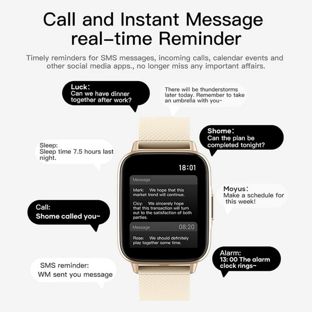 Reloj inteligente marcar recibir llamadas reloj inteligente para telefonos Android e Iphone rastreadores de actividad fisica con monitoreo del sueno recordatorio de SMS IP67 a prueba de agua dorado Bo...