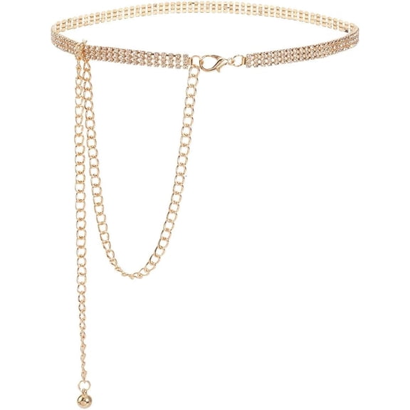 Rhinestone Waist Chain Metal Sparkly Diamond Glitter Belly Chain Link Belts Fashion Sexy Bling Belt Jewelry Accessories for Women Dresses Wedding Bridal Party Birthday Club gold DIY