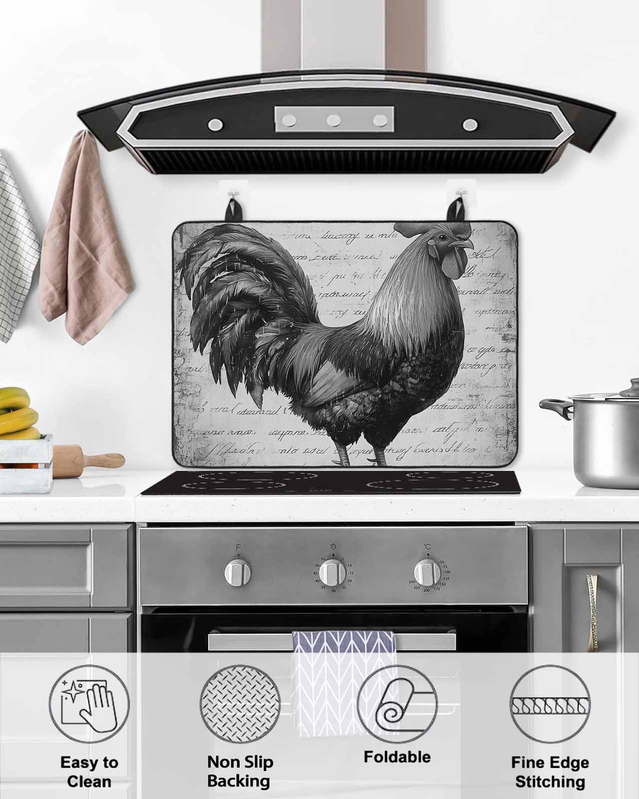 nqOlkjepod Large Induction Cooktop Protector Mat 36"x21", Grey Retro Vintage Stove Top Covers for Electric Stove, Farmhouse Country Animal Modern Stove Burner Cover Mats, Glass Top Stove Cover
