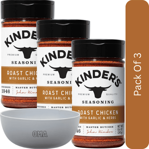 Kinder’s Roast Chicken with Garlic & Herbs Seasoning, 8.75 oz-3pk, With Olive White Bowl By OMA