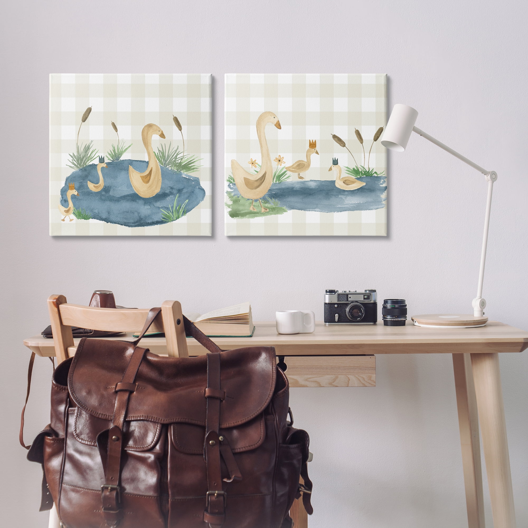 Stupell Industries Swan Family in Pond Landscape & Nature Painting Wrapped Canvas Art Print Wall Art, 24 x 24, Set of 2