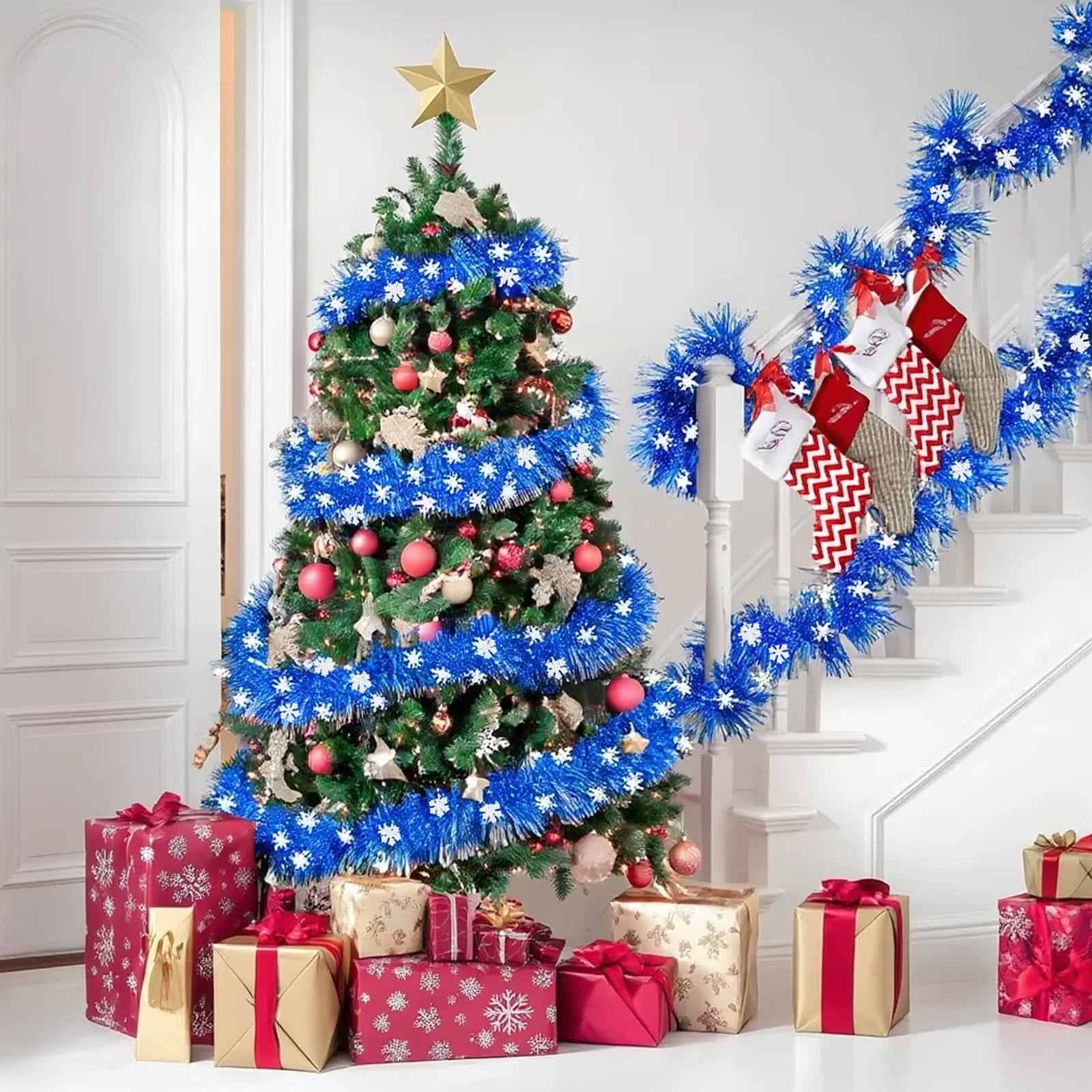 32.8 Feet Christmas Tinsel Garland Blue Tinsel For Christmas Tree Extra