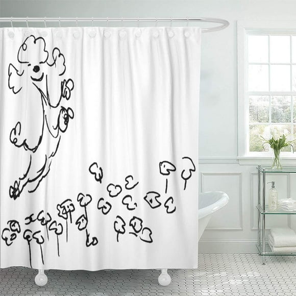 YUSDECOR Dogs Springy Poodle Nature Line Wahman Poodles Pets Bathroom Decor Bath Shower Curtain 66x72 inch