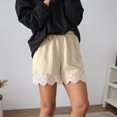 thumbnail image 2 of Glisme Casual Shorts For Women Fashion Casual Shorts With Lace Trim Design High Waist Wide Leg Autumn Comfortable Soft Stretch Pant Beige Trousers Athletic Fit, 2 of 5