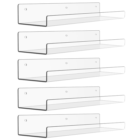 Sindcom 15" Acrylic Floating Shelves Wall Mounted, 5pack Clear Acrylic Shelves, for Bedroom, Living Room, Bathroom, Kitchen