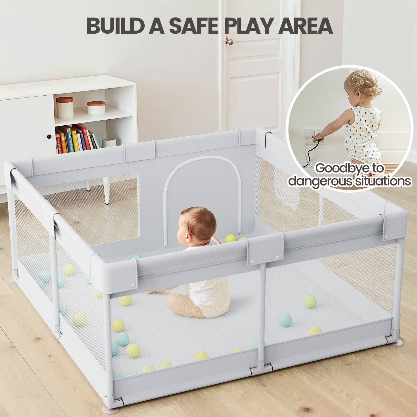 Easy4Home 47" Large Baby Playpen for Toddlers, Gray
