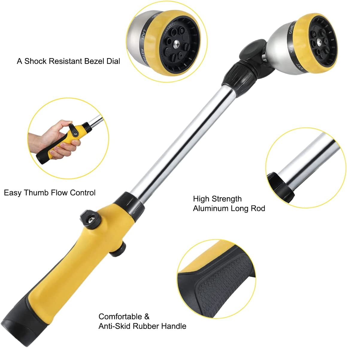 FANHAO 16 inches Heavy Duty Garden Watering Wand, 180° Rotating,Thumb Control,8 Patterns