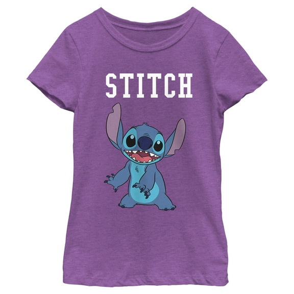 Girl's Lilo & Stitch Collegiate Stitch Graphic Tee Purple Berry Large