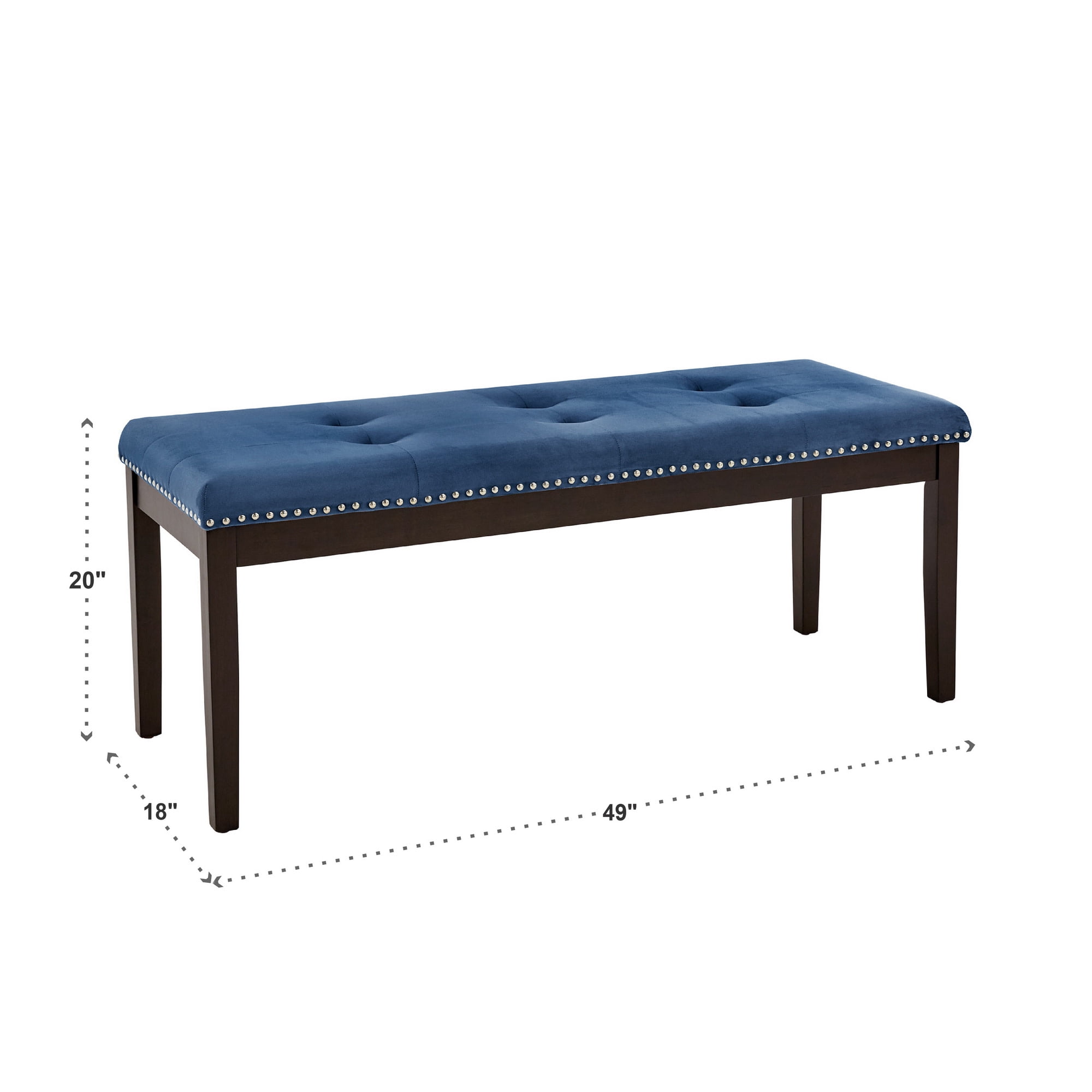 Weston Home Banford Velvet Tufted Nailhead Bench, Blue