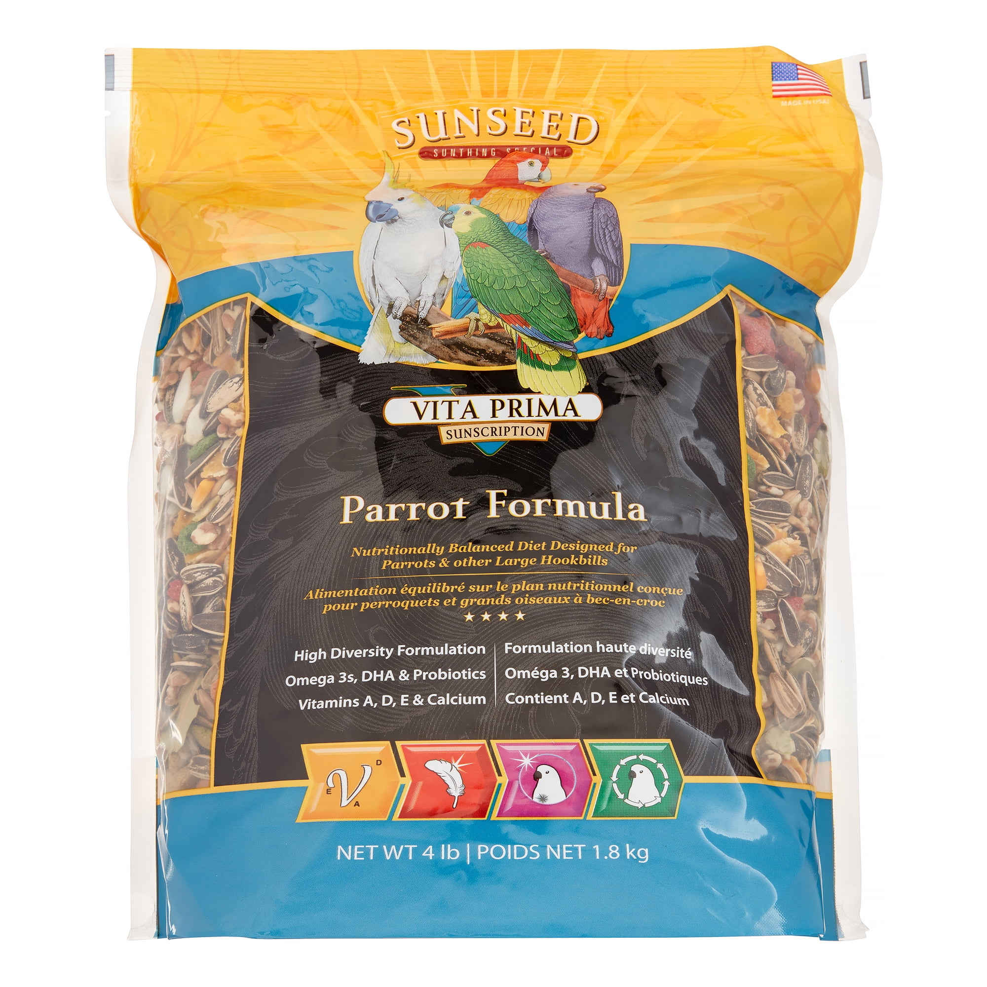 Sunseed Vita Prima Parrot Formula Dry Bird Food, 4 Lb