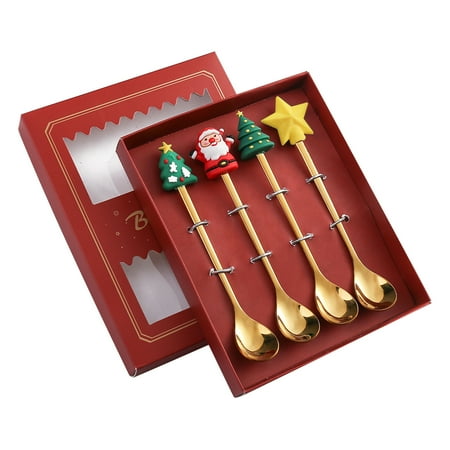 

Cute Funy Gift 2023 Clearance Toy Stainless Steel Christmas Spoon Coffee Spoon Soup Sugar Dessert Teaspoons fork Kitchen Tableware Christmas Gift for Kids